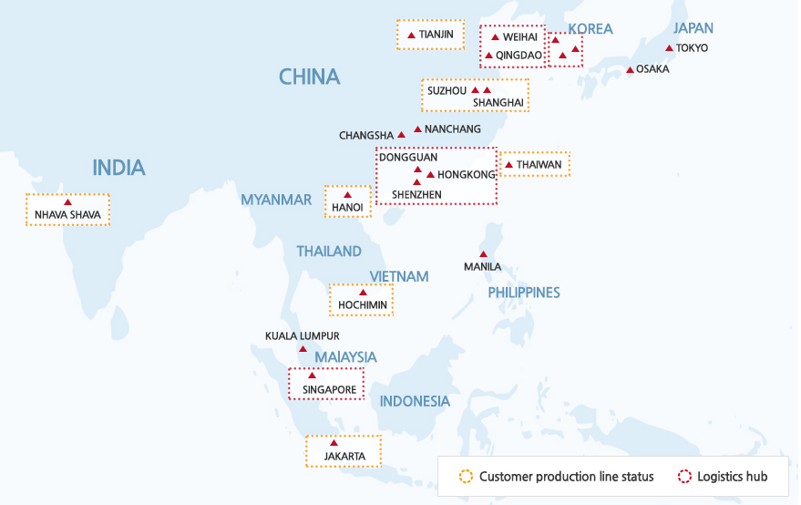 물류 허브와 고객생산라인현황